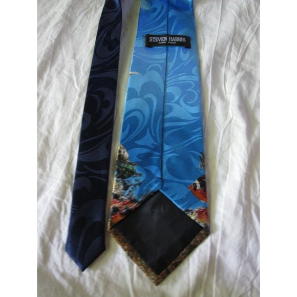 Beautiful Sea Life Fish Dolphins Whales Hand made Neck Tie by Steven Harris Blue - Picture 5 of 6